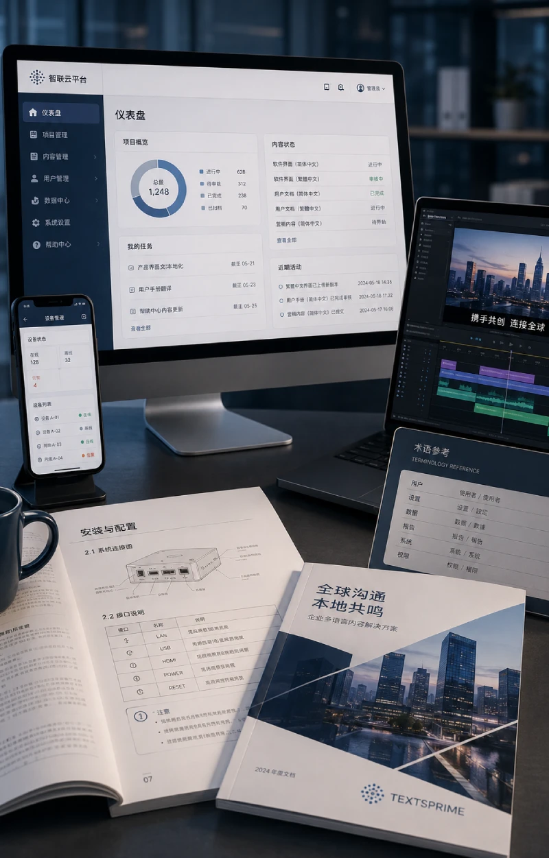 Chinese content displayed across software interfaces, mobile applications, technical documents and multimedia environments