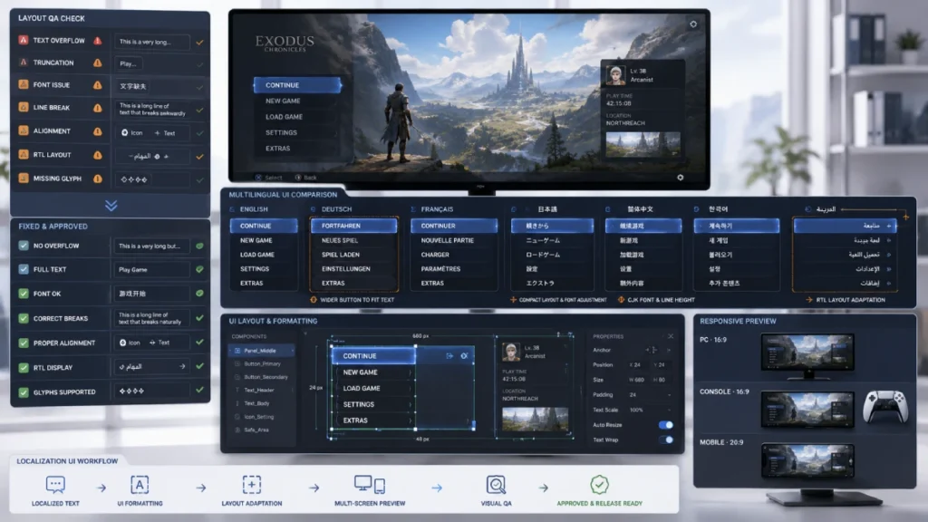Game UI formatting and layout adaptation