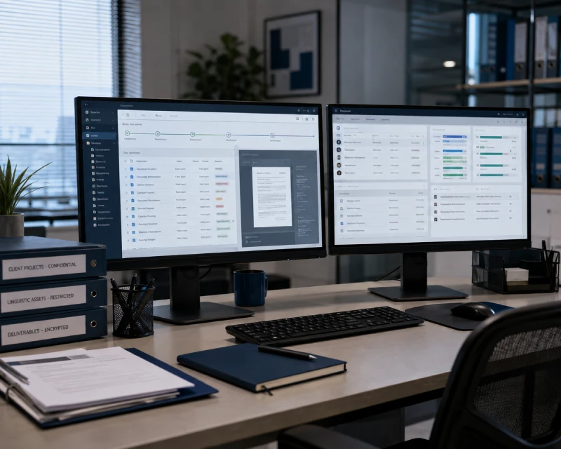 Secure multilingual content workflow with controlled file access and enterprise information protection