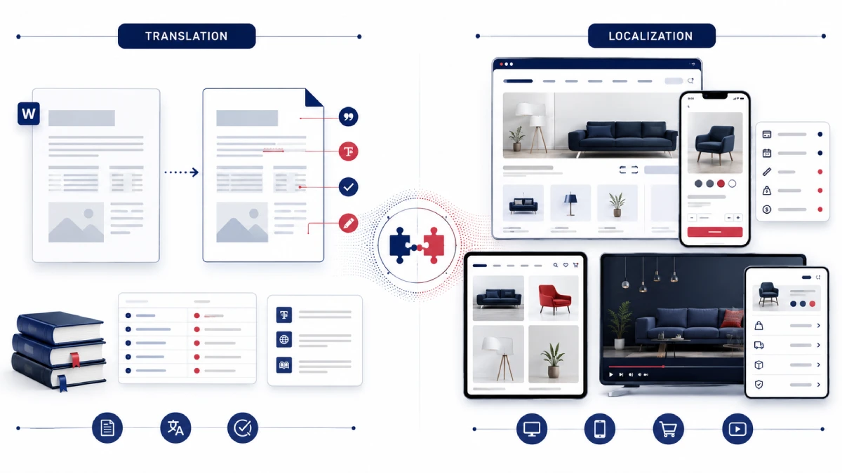 Comparison of translation language work and broader localization of digital content