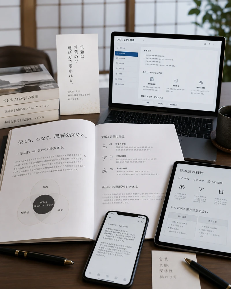 Japanese professional communication across business documents and digital content