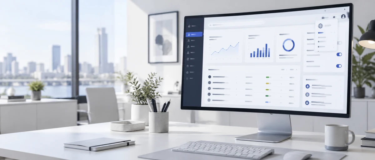 Localized software product interface shown across desktop and mobile devices